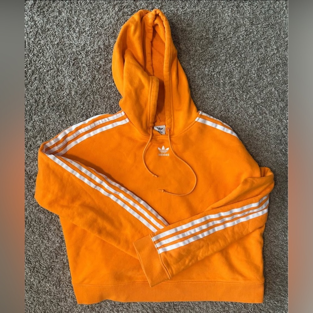 adidas Orange Hoodie with White Stripes